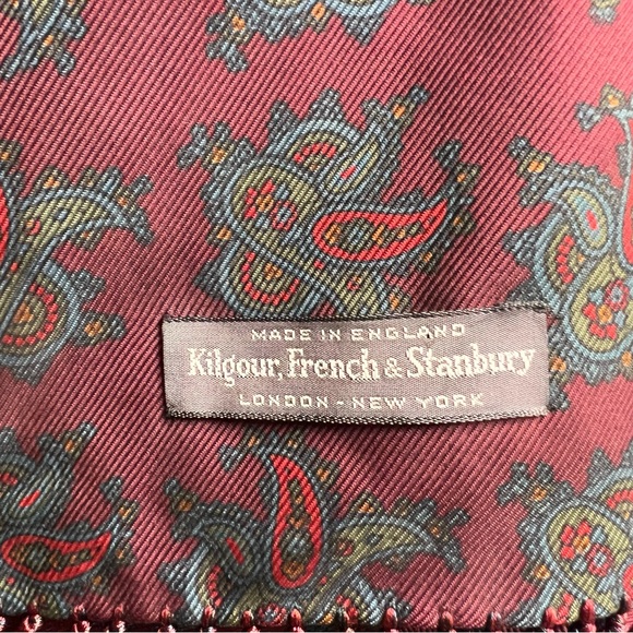 Kilgour French & Stanbury Paisley Pure Silk mens scarf cravat with fringe - Picture 9 of 10